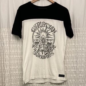 Rare Christian Fletcher Surfboards x RVCA Black and White Graphic Tee, Men’s XS